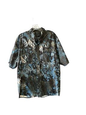 Kryptek Neptune Camo Fishing Shirt Blue Black Performance Button Up Mens XL*